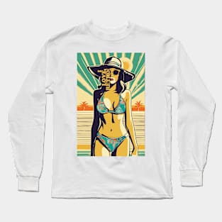 i love retro themed beach palm and girl design Long Sleeve T-Shirt